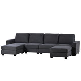 English Elm 3 Pieces U Shaped Sofa With Removable Ottomans