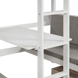 Hearth and Haven Twin Size Loft Bed with 4-Step Ladder, Desk and Cushion Set, White and Grey SM000099AAK-1