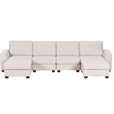 English Elm 3 Pieces U Shaped Sofa With Removable Ottomans