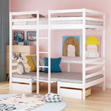 Hearth and Haven Twin Size Loft Bed with 4-Step Ladder, Desk and Cushion Set, White and Grey SM000099AAK-1