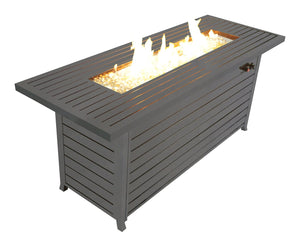 English Elm 57in Aluminum Outdoor Propane Fire Pit Table 50,000 BTU Rectangular Fireplace with Lid & Glass Dark Brown HYMY-CDFP-S-CB-M