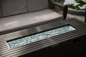 English Elm 57in Aluminum Outdoor Propane Fire Pit Table 50,000 BTU Rectangular Fireplace with Lid & Glass Dark Brown HYMY-CDFP-S-CB-M