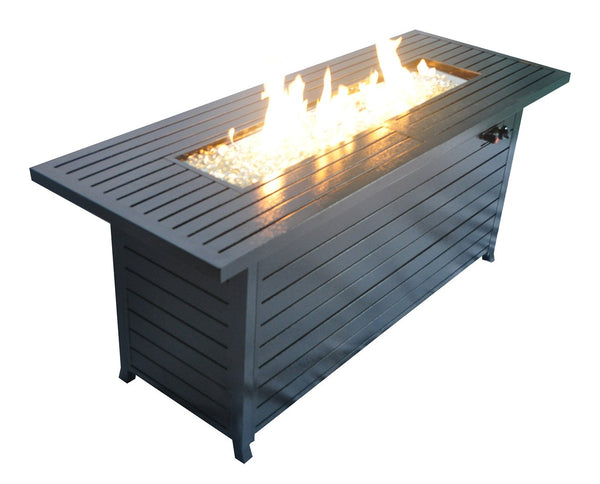 English Elm 57in Aluminum Outdoor Propane Fire Pit Table 50,000 BTU Rectangular Fireplace with Lid & Glass Black HYMY-CDFP-S-CB