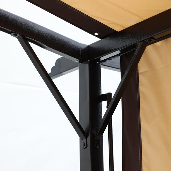 English Elm 12 Outdoor Pergola 12 x 9 Ft Retractable Steel Gazebo with Adjustable Canopy, Rust-Resistant Shade Shelter Beige+Brown W419S00041