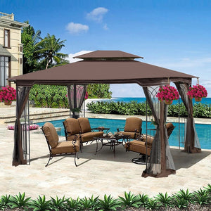 English Elm 13x10 Outdoor Gazebo Steel Frame Dual Roof Canopy with Removable Mesh Screen Panels W41933760