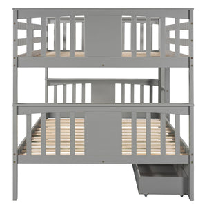 English Elm Full Over Bunk Bed Solid Pine Frame with Storage Drawers for Kids Guest Room LT100205AAE