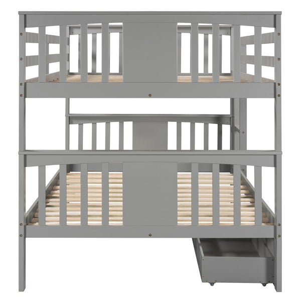 English Elm Full Over Bunk Bed Solid Pine Frame with Storage Drawers for Kids Guest Room LT100205AAE