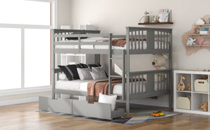English Elm Full Over Bunk Bed Solid Pine Frame with Storage Drawers for Kids Guest Room LT100205AAE