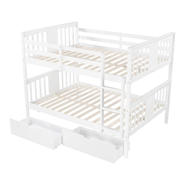 English Elm Full Over Bunk Bed Solid Pine Frame with Storage Drawers for Kids Guest Room LT100205AAK