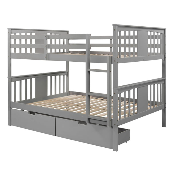 English Elm Full Over Bunk Bed Solid Pine Frame with Storage Drawers for Kids Guest Room LT100205AAE