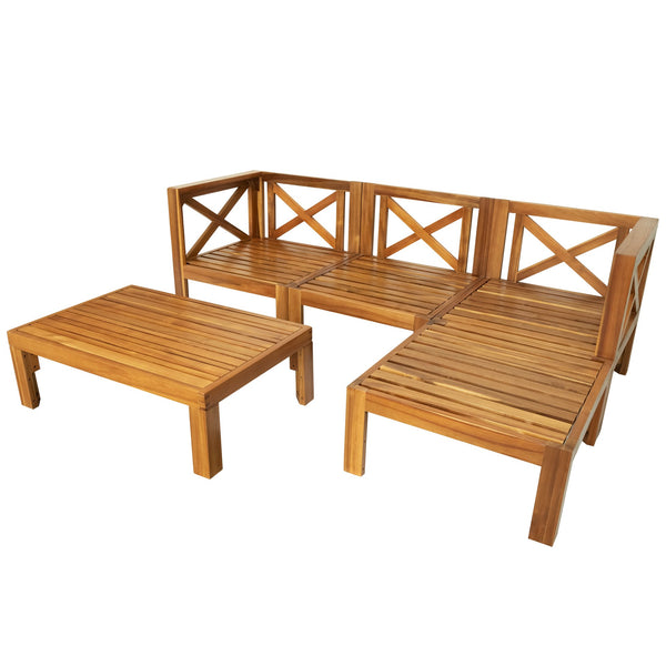 English Elm TOPMAX Outdoor Backyard Patio Wood 5-Piece Sectional Sofa Seating Group with Water-Resistant Cushions & Lockable Panels, Durable Acacia Frame Beige SP110142AAA
