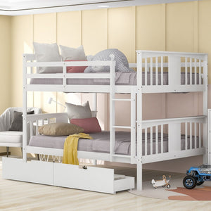 English Elm Full Over Bunk Bed Solid Pine Frame with Storage Drawers for Kids Guest Room LT100205AAK