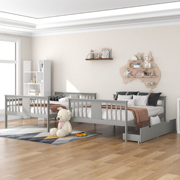 English Elm Full Over Bunk Bed Solid Pine Frame with Storage Drawers for Kids Guest Room LT100205AAE
