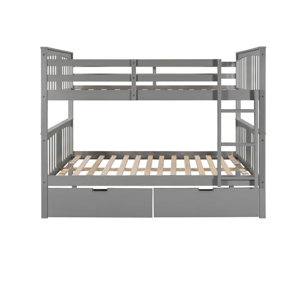 English Elm Full Over Bunk Bed Solid Pine Frame with Storage Drawers for Kids Guest Room LT100205AAE