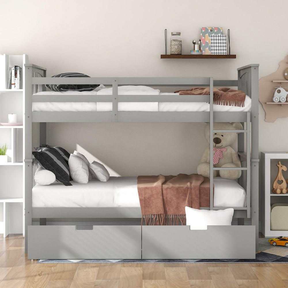 English Elm Full Over Bunk Bed Solid Pine Frame with Storage Drawers for Kids Guest Room LT100205AAE