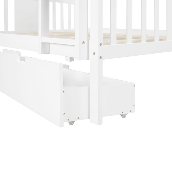 English Elm Full Over Bunk Bed Solid Pine Frame with Storage Drawers for Kids Guest Room LT100205AAK