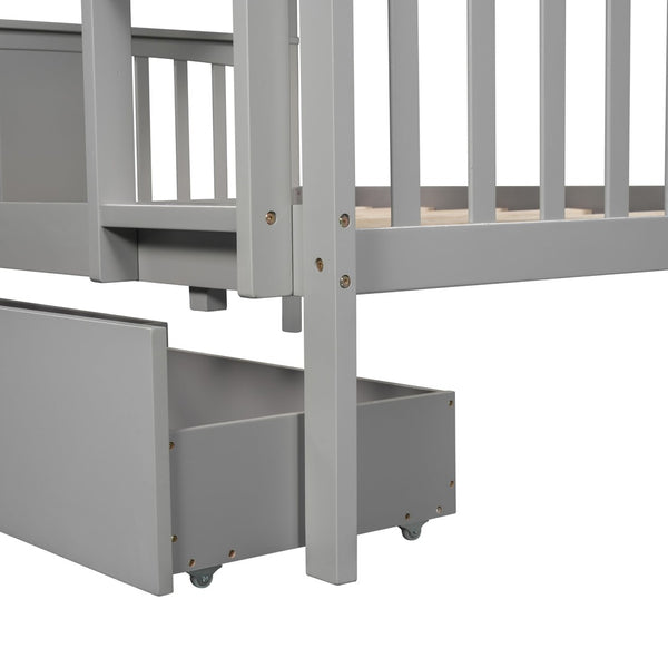 English Elm Full Over Bunk Bed Solid Pine Frame with Storage Drawers for Kids Guest Room LT100205AAE