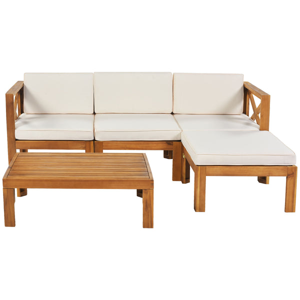 English Elm TOPMAX Outdoor Backyard Patio Wood 5-Piece Sectional Sofa Seating Group with Water-Resistant Cushions & Lockable Panels, Durable Acacia Frame Beige SP110142AAA