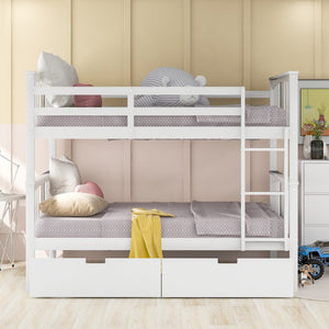 English Elm Full Over Bunk Bed Solid Pine Frame with Storage Drawers for Kids Guest Room LT100205AAK