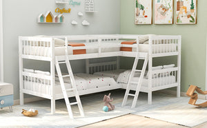 English Elm L-shaped Twin Bunk Bed Sleeps Four with Mission Style Pine Frame for Kids LT000020AAK