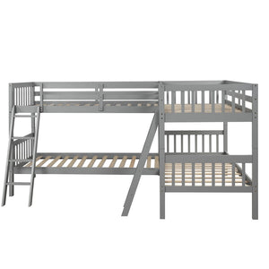 English Elm L-shaped Bunk Bed Twin Over Solid Pine Mission Style Kids Room Gray Frame LT000020AAE