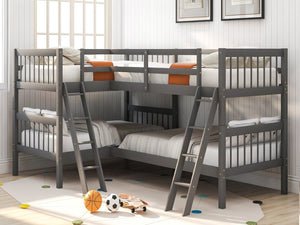 English Elm L-shaped Bunk Bed Twin Over Solid Pine Mission Style Kids Room Gray Frame LT000020AAE