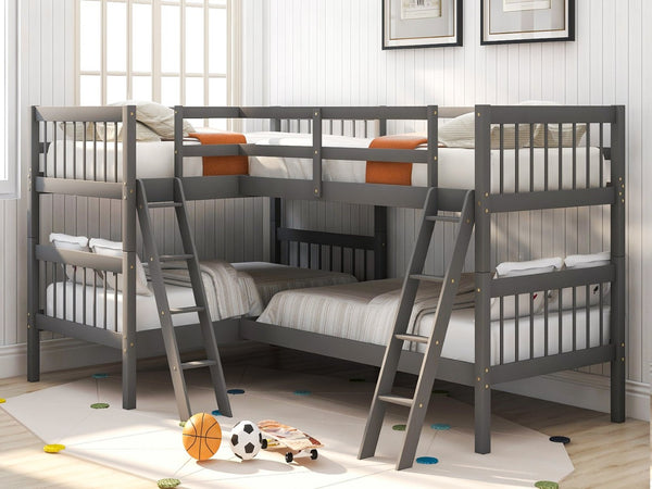 English Elm L-shaped Bunk Bed Twin Over Solid Pine Mission Style Kids Room Gray Frame LT000020AAE