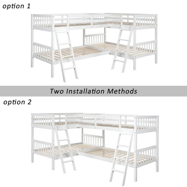 English Elm L-shaped Twin Bunk Bed Sleeps Four with Mission Style Pine Frame for Kids LT000020AAK