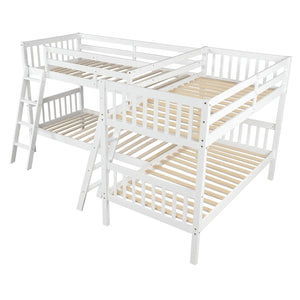 English Elm L-shaped Twin Bunk Bed Sleeps Four with Mission Style Pine Frame for Kids LT000020AAK