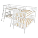 Nexuson Twin Size L-Shaped Bunk Bed with 2 Ladders, White