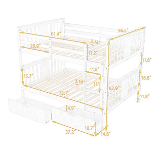 English Elm Full Over Bunk Bed Solid Pine Frame with Storage Drawers for Kids Guest Room LT100205AAE