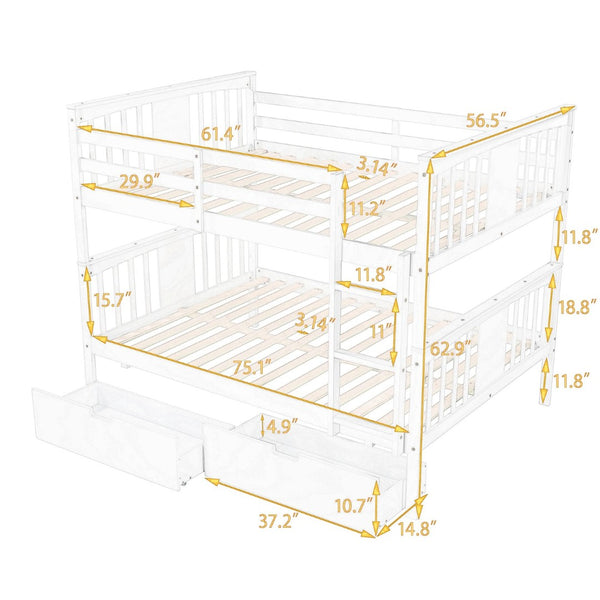 English Elm Full Over Bunk Bed Solid Pine Frame with Storage Drawers for Kids Guest Room LT100205AAE