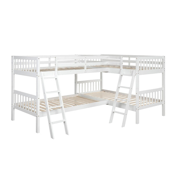 English Elm L-shaped Twin Bunk Bed Sleeps Four with Mission Style Pine Frame for Kids LT000020AAK