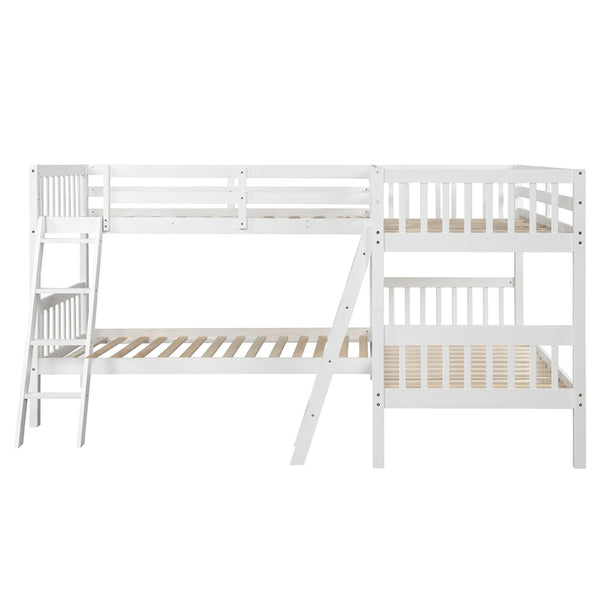 English Elm L-shaped Twin Bunk Bed Sleeps Four with Mission Style Pine Frame for Kids LT000020AAK