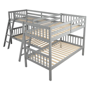 English Elm L-shaped Bunk Bed Twin Over Solid Pine Mission Style Kids Room Gray Frame LT000020AAE