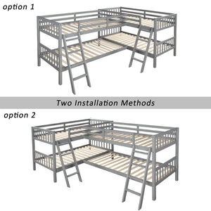 English Elm L-shaped Bunk Bed Twin Over Solid Pine Mission Style Kids Room Gray Frame LT000020AAE