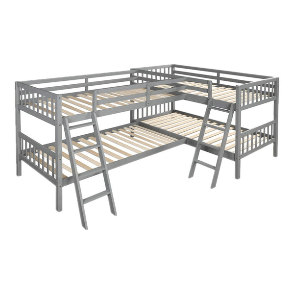 English Elm L-shaped Bunk Bed Twin Over Solid Pine Mission Style Kids Room Gray Frame LT000020AAE