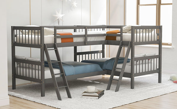 English Elm L-shaped Bunk Bed Twin Over Solid Pine Mission Style Kids Room Gray Frame LT000020AAE