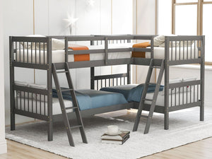 English Elm L-shaped Bunk Bed Twin Over Solid Pine Mission Style Kids Room Gray Frame LT000020AAE
