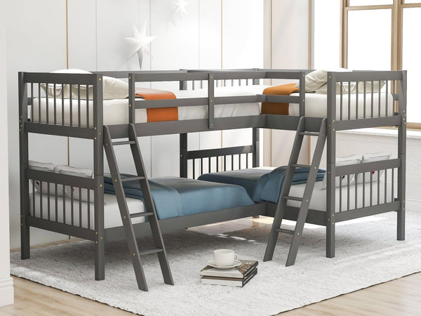 English Elm L-shaped Bunk Bed Twin Over Solid Pine Mission Style Kids Room Gray Frame LT000020AAE
