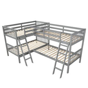 English Elm L-shaped Bunk Bed Twin Over Solid Pine Mission Style Kids Room Gray Frame LT000020AAE
