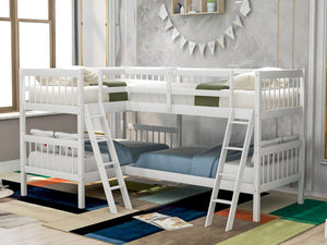 English Elm L-shaped Twin Bunk Bed Sleeps Four with Mission Style Pine Frame for Kids LT000020AAK