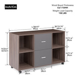 English Elm Mobile Filing Cabinet With 2 Drawers and 4 Open Storage Cabinets, Walnut-Dark Gray