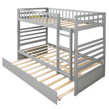 Hearth and Haven Pennyanna Twin Bunk Bed with Safety Rail and Movable Trundle Bed, Grey