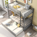 Hearth and Haven Pennyanna Twin Bunk Bed with Safety Rail and Movable Trundle Bed, Grey