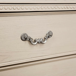 English Elm Antique Solid Wood Nightstand with Arched Trim, Reeded Posts & Ornate Satin Nickel Hardware, 28"W HS11FOA7144WH-N-ID-AHD