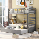 Hearth and Haven Pennyanna Twin Bunk Bed with Safety Rail and Movable Trundle Bed, Grey