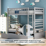 Hearth and Haven Pennyanna Twin Bunk Bed with Safety Rail and Movable Trundle Bed, Grey