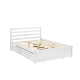 Full Size Platform Bed with 4 Storage Drawers and Ladder Headboard, White