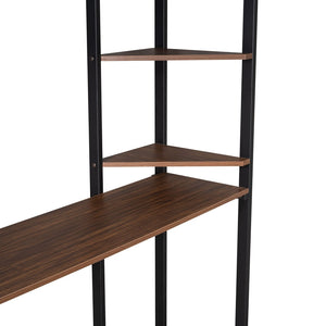 English Elm Full Size Steel Loft Bed with Built-in Desk and Dual Shelves for Teen Bedroom Black MF291650AAB